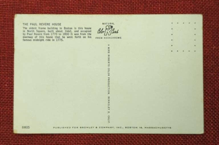 The Paul Revere House Boston, Massachusetts Vintage Postcard