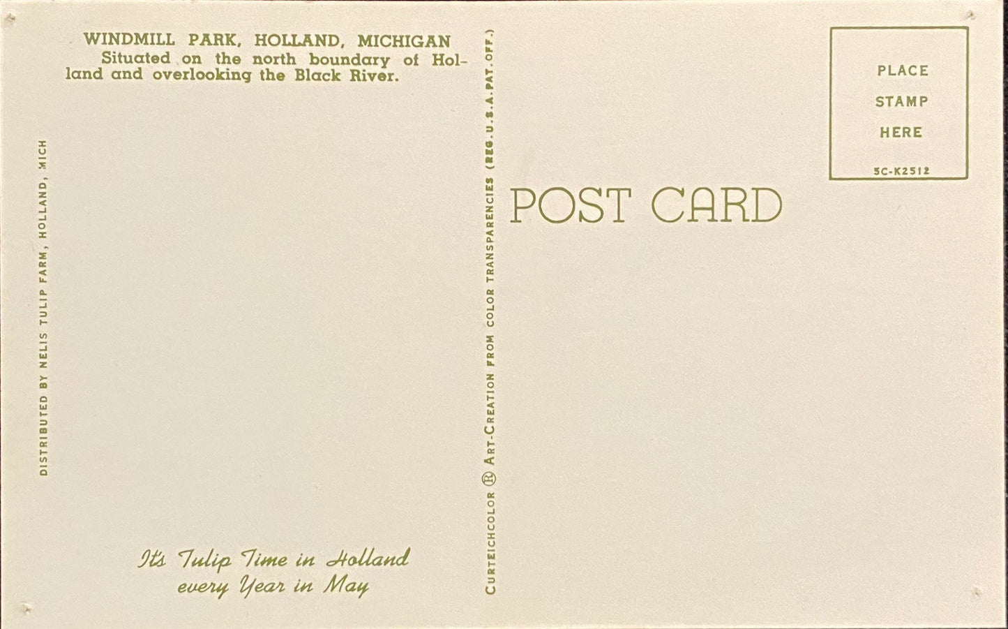 Windmill Park, Holland, Michigan - 1955 Vintage Postcard
