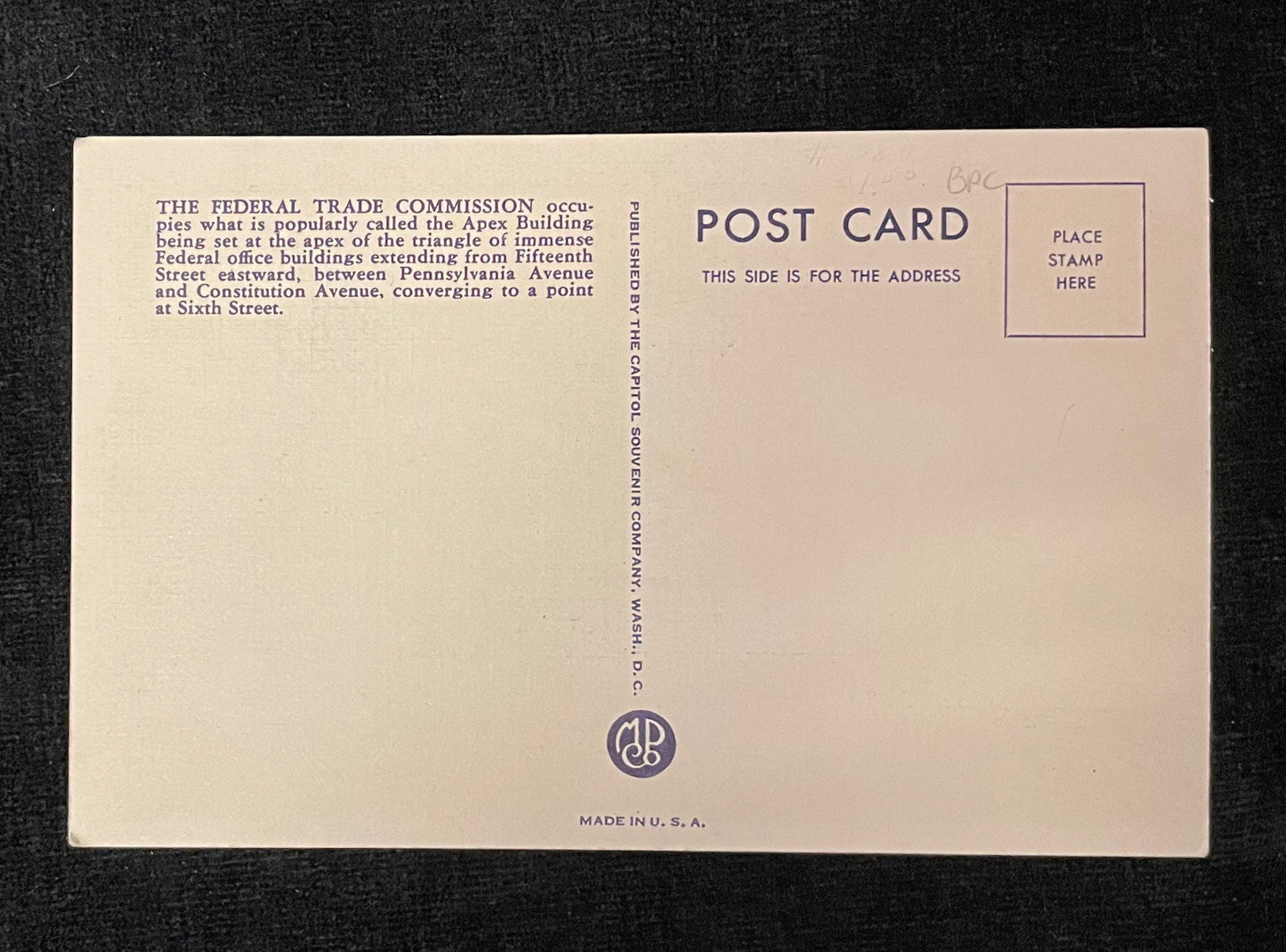 Federal Trade Commission - Apex Building - Washington D.C., Maryland - 1940s Linen Postcard