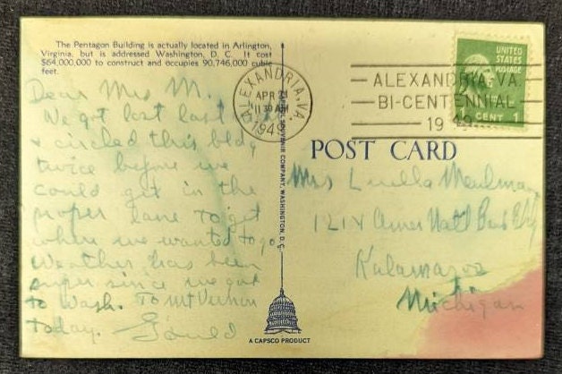 Pentagon Building - Arlington, Virginia - 1940s Linen Postcard