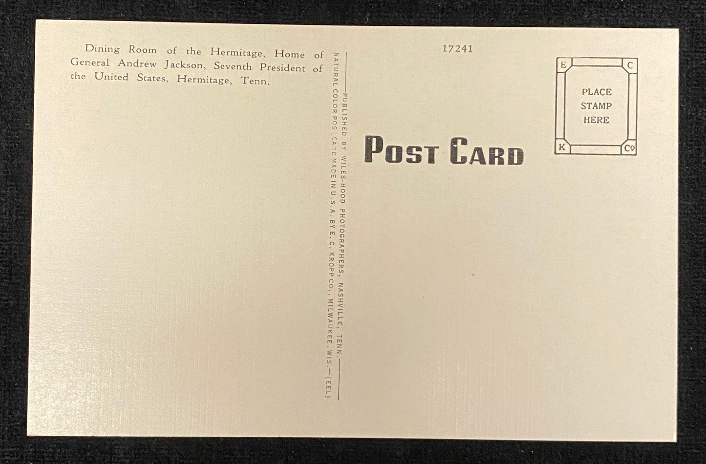 Hermitage Dining Room - Nashville, Tennessee - 1940s Linen Postcard