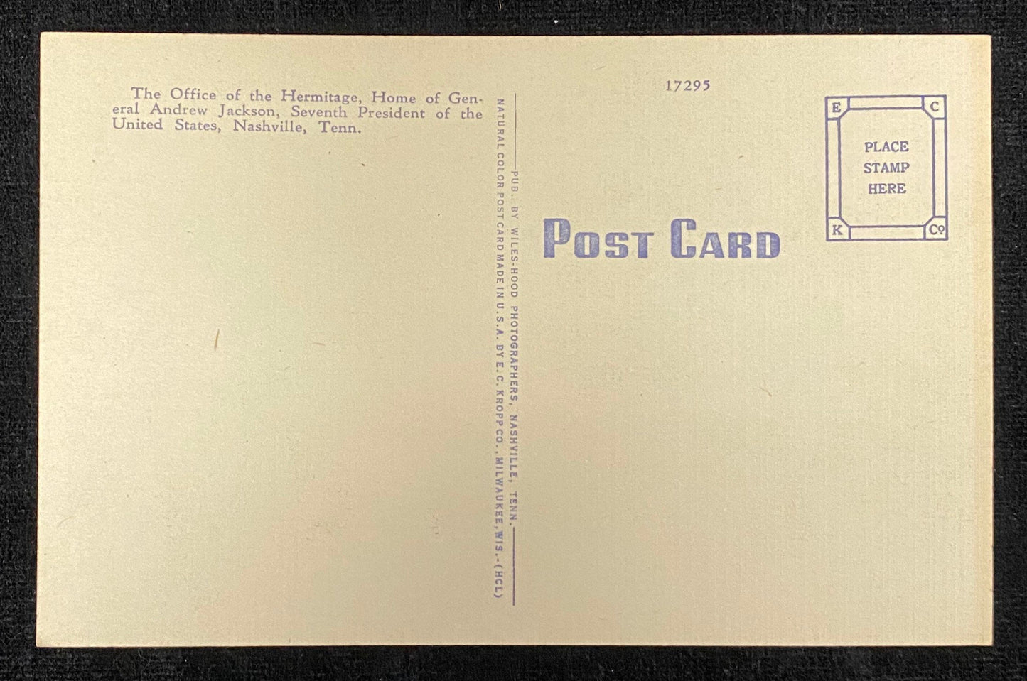 Office of Hermitage - Nashville, Tennessee - 1940s Linen Postcard