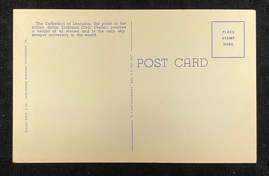 Cathedral of Learning - Foster Memorial - University of Pittsburgh, Pennsylvania - 1936 Linen Postcard