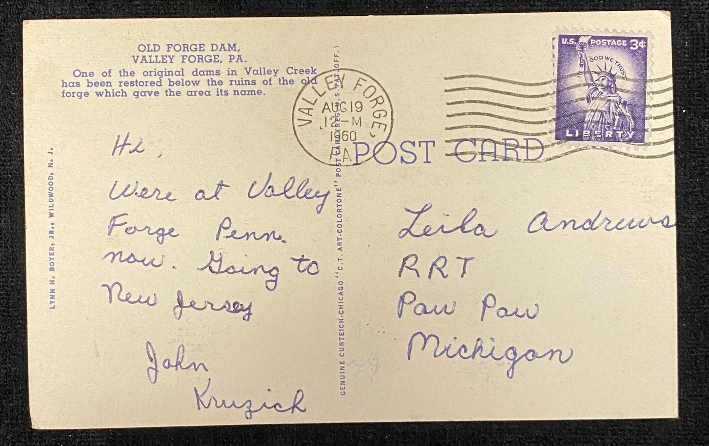 Old Forge Dam - Valley Forge, Pennsylvania - 1960s Linen Postcard