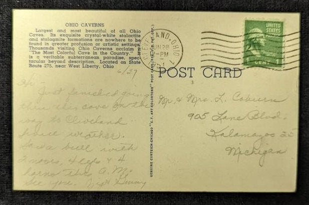 Storm Formations - Town Pump - Ohio Caverns - West Liberty, Ohio - 1940s Linen Postcard