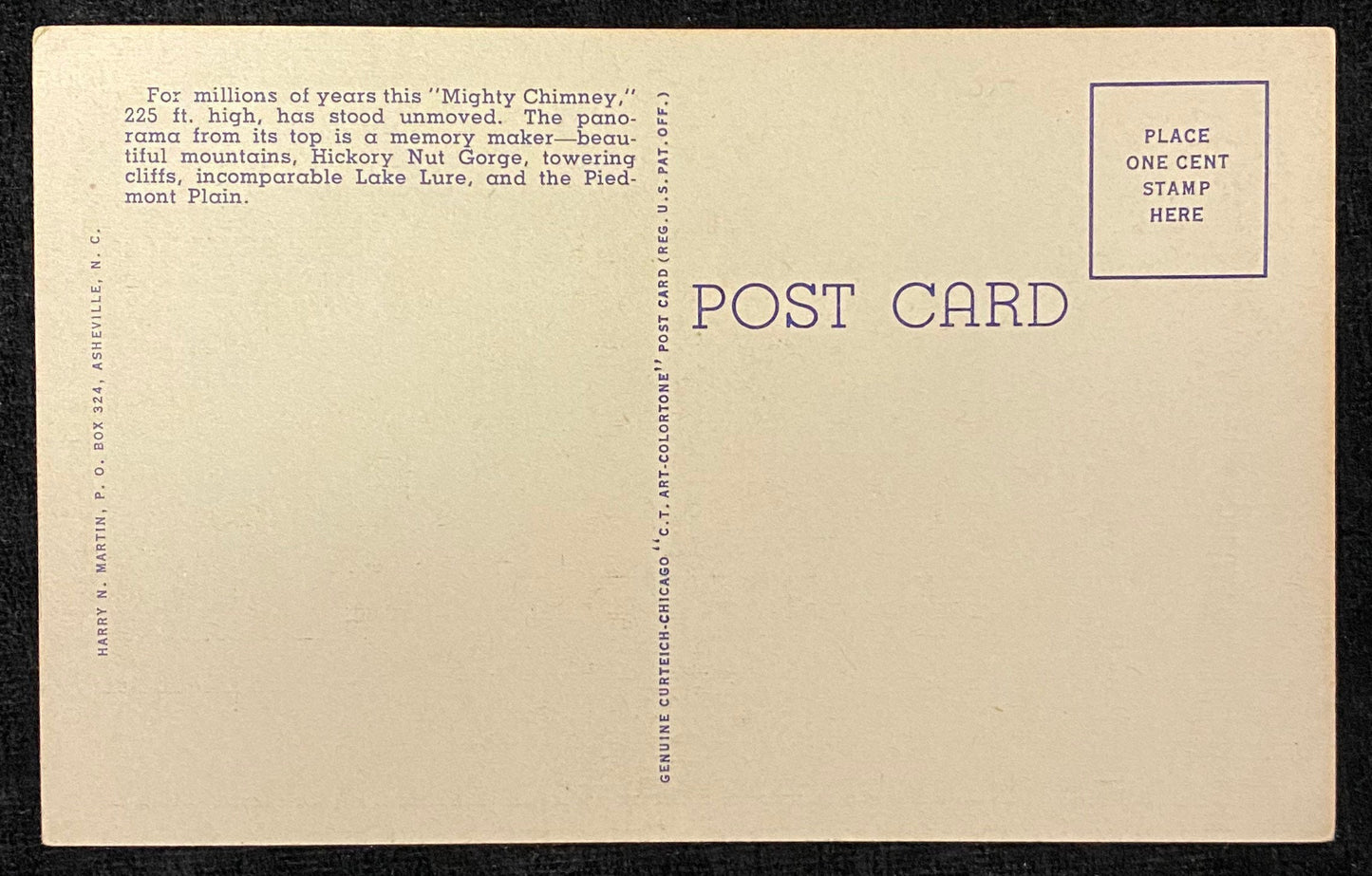 Chimney Rock - Rock Pile - Western North Carolina - 1940 Linen Postcard