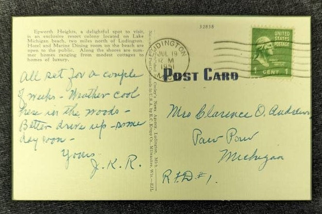 Lincoln Lake at Epworth Heights, Ludington, Michigan - Vintage Postcard