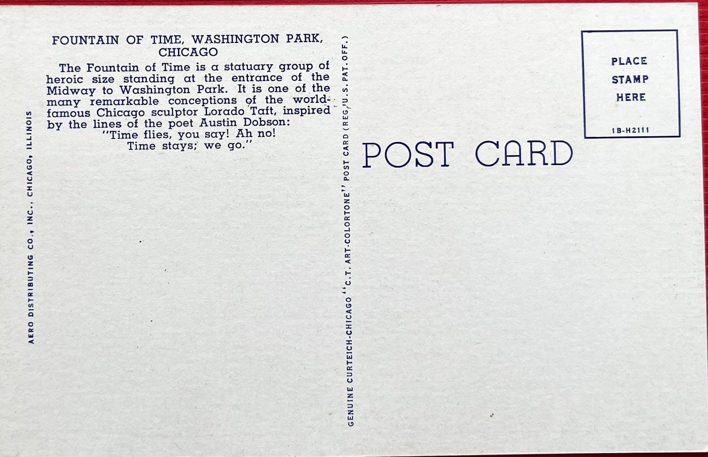 Fountain of Time - Washington Park, Chicago, Illinois - 1940s Linen Postcard