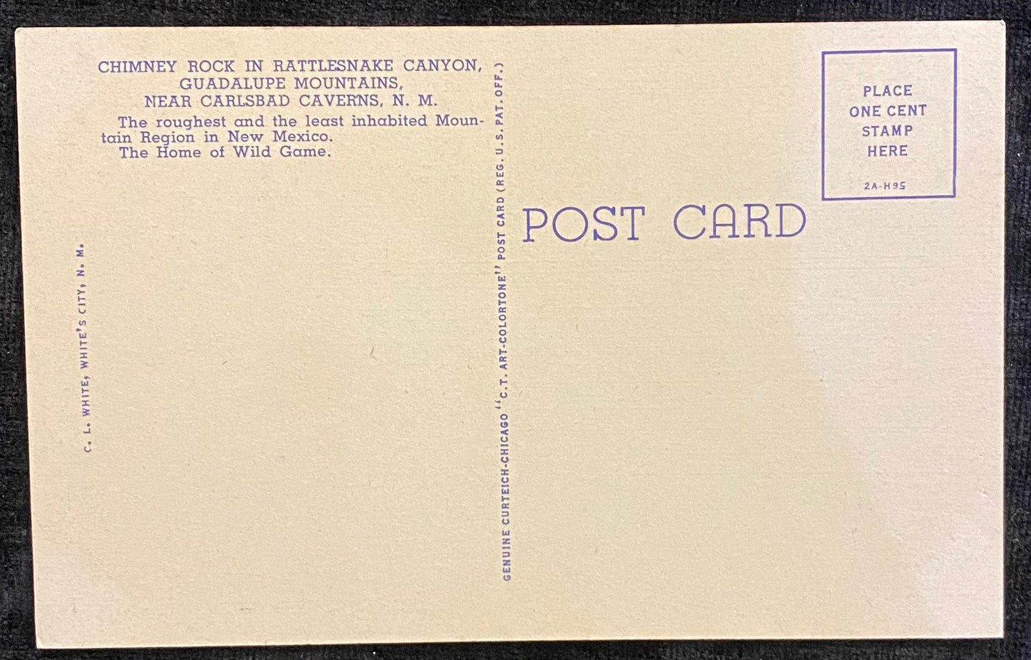 Chimney Rock in Rattlesnake Canyon, Guadalupe Mountains, Near Carlsbad Caverns, New Mexico - 1932 Linen Postcard