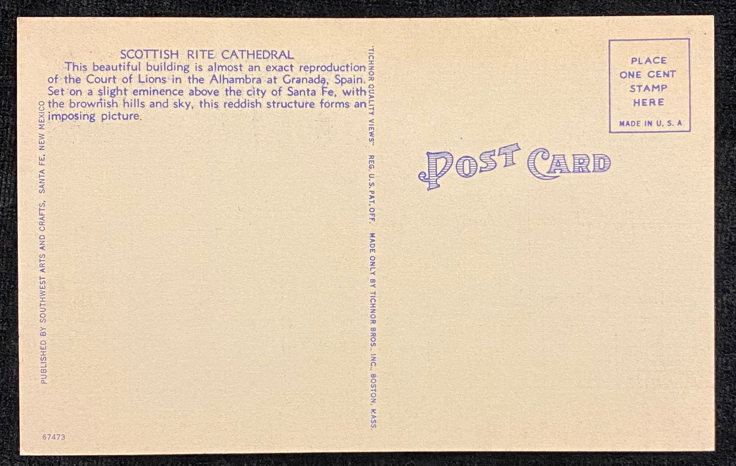 Scottish Rite Cathedral - Santa Fe, New Mexico - 1930s Linen Postcard