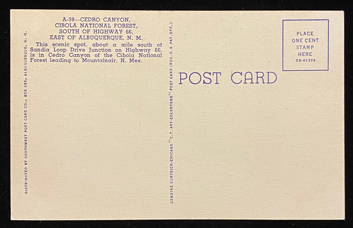 Cedro Canyon Scenic Spot, East of Albuquerque, New Mexico - Linen Postcard