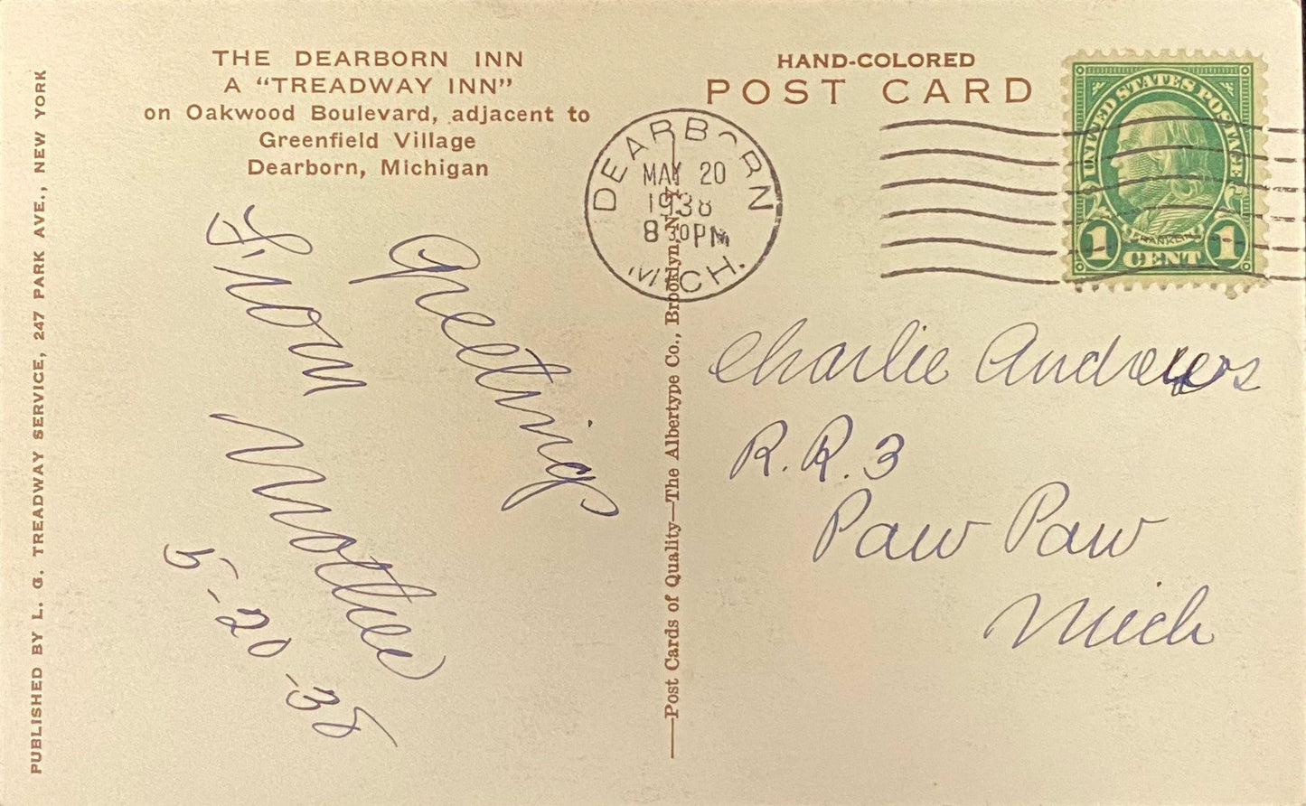 The Dearborn Inn, Dearborn, Michigan - 1930s Vintage Postcard