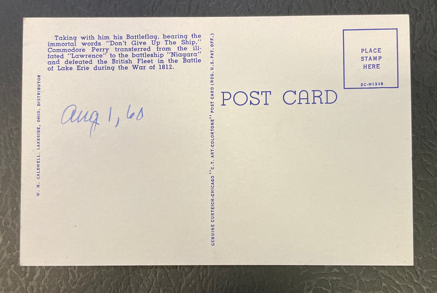 Commodore Perry Leaving the Disabled Lawerence for the Battleship "Niagara"— 1960s Linen Postcard