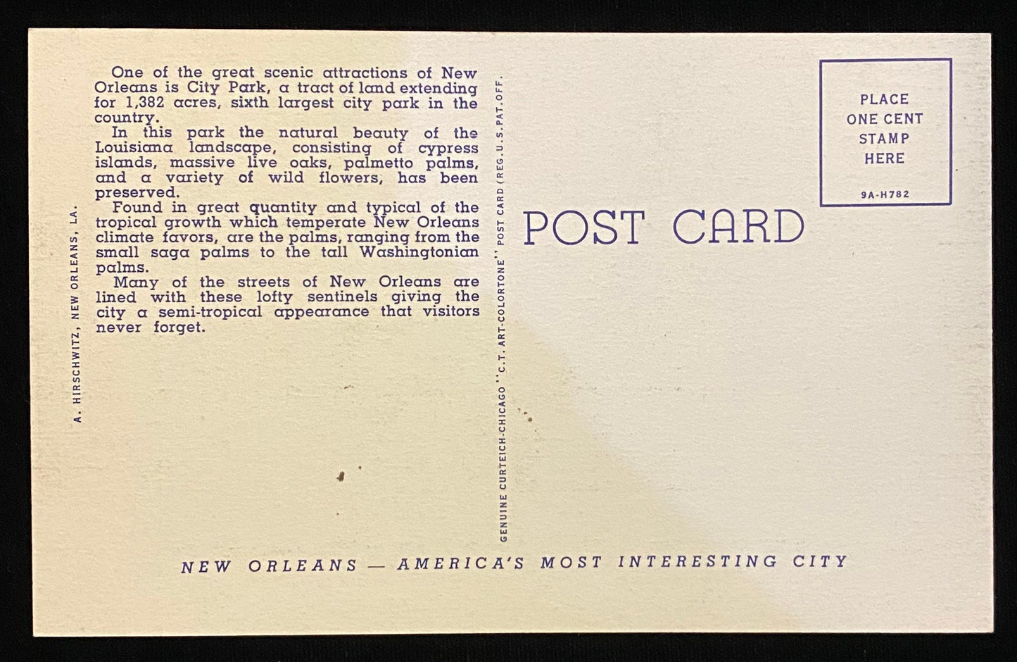Anseman Drive - City Park - New Orleans, Louisiana - 1939 Linen Postcard
