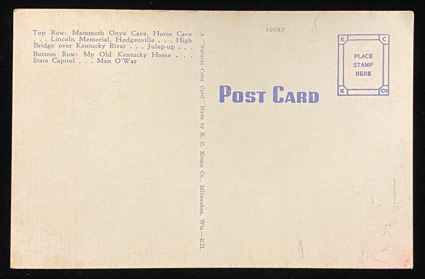 Kentucky Postcard - 1940s Linen Postcard