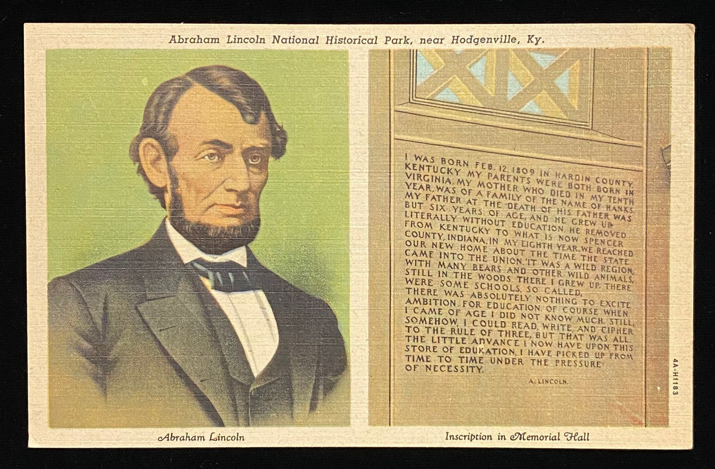 Abraham Lincoln National Historical Park, near Hodgenville, Kentucky - 1934 Linen Postcard