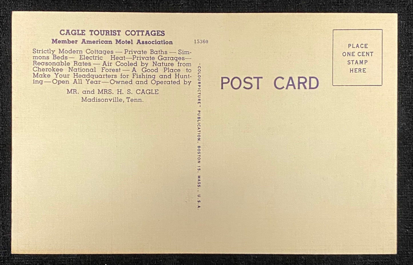 Cagle's Tourist Cottages - Madisonville, Tennessee - 1930s/1940s Linen Postcard