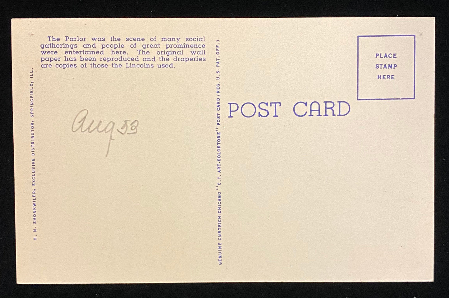 Back Parlor, Abraham Lincoln's Home - Springfield, Illinois - 1946 Linen Postcard