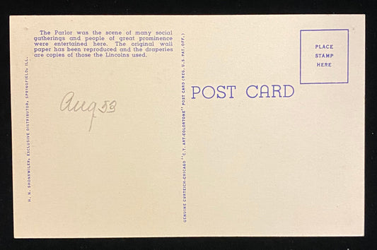 Back Parlor, Abraham Lincoln's Home - Springfield, Illinois - 1946 Linen Postcard