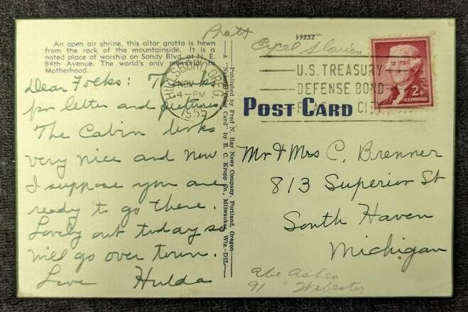 The Grotto - Sanctuary of Our Sorrowful Mother - Portland, Oregon - 1950s Linen Postcard