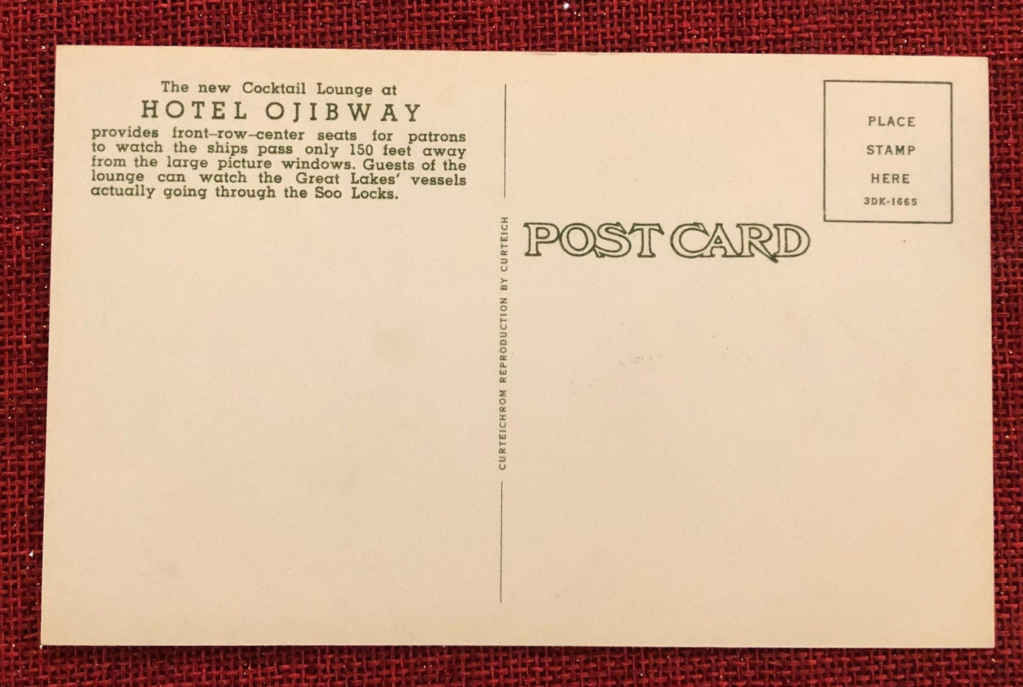 The New Cocktail Lounge at Hotel Ojibway, Sault Ste. Marie, Michigan Vintage Postcard