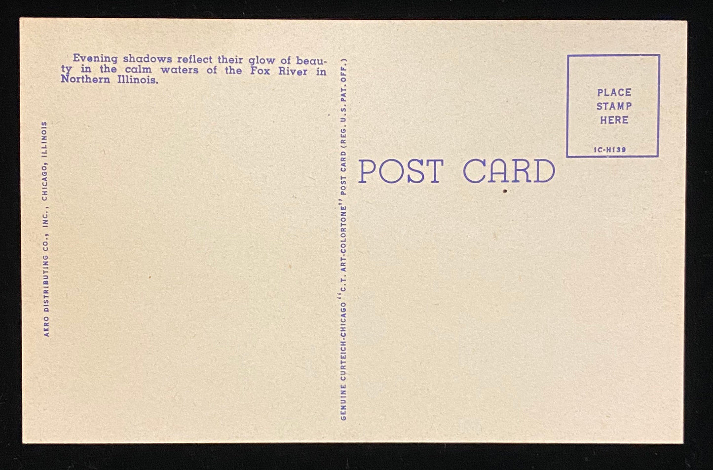 Evening Shadows on the Fox River, Northern Illinois - 1951 Linen Postcard