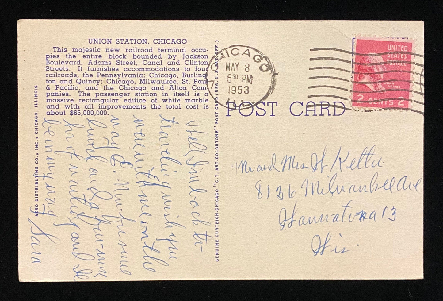 Union Station, Chicago, Illinois - 1940s Linen Postcard
