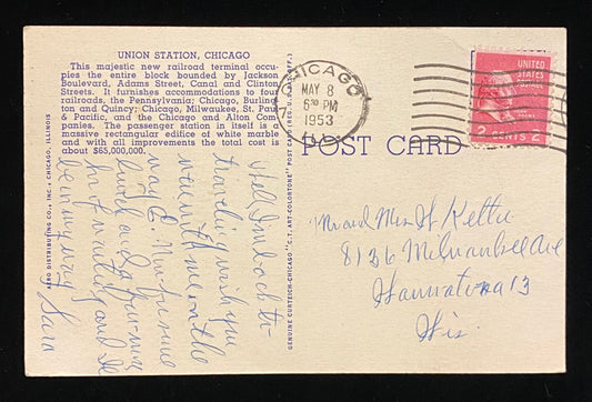 Union Station, Chicago, Illinois - 1940s Linen Postcard