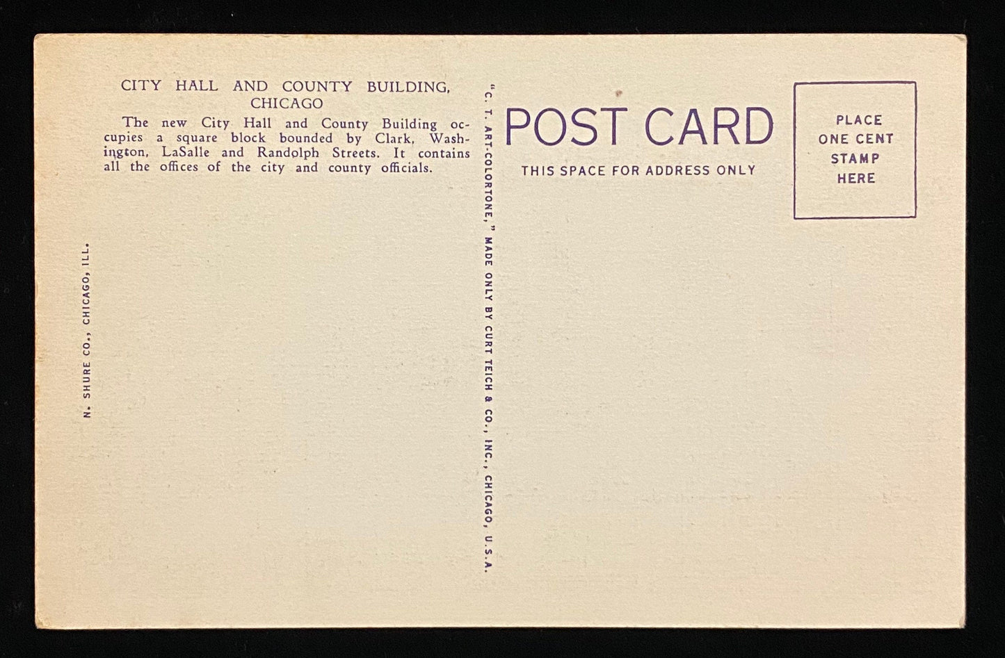 City Hall and County Building - Chicago, Illinois - 1934 Linen Postcard