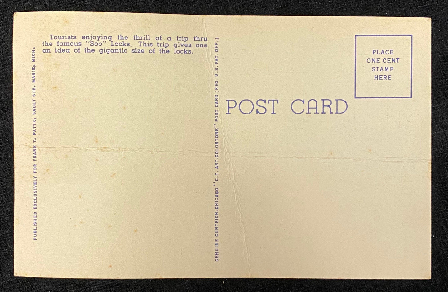 Excursion Yacht - "Bide-a-Wee" - Entering Lock - Sault Ste. Marie, Michigan - 1939 Linen Postcard