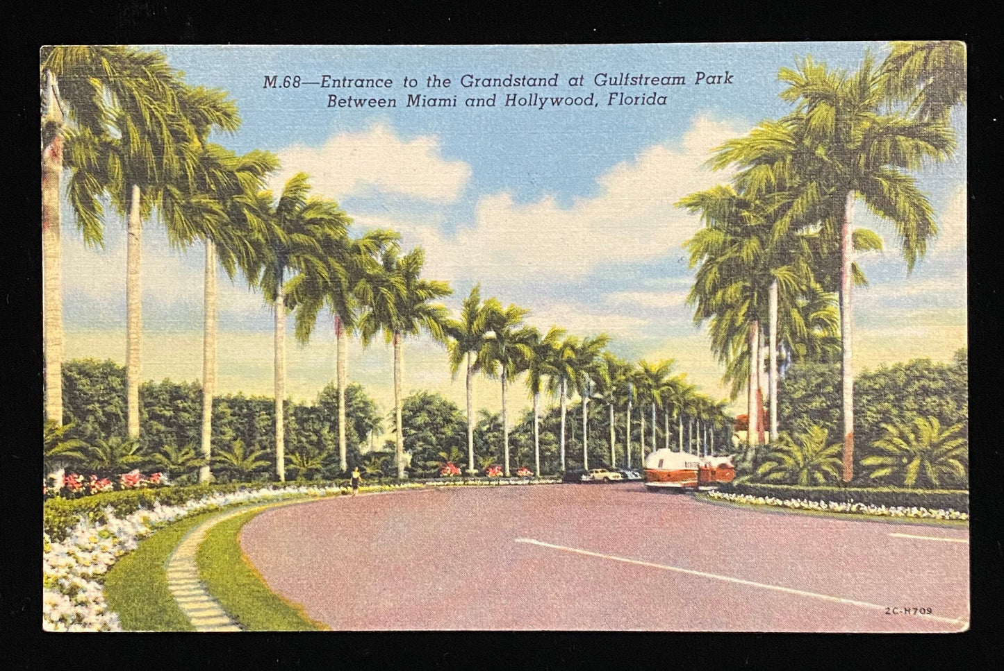 Entrance to the Grandstand at Gulfstream Park Between Miami and Hollywood, Florida - Vintage Postcard