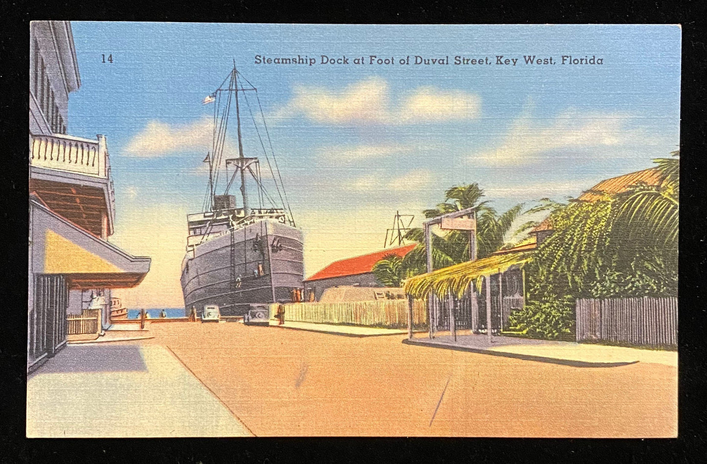 Steamship Dock at Foot of Duval Street - Key West, Florida - 1940s Linen Postcard