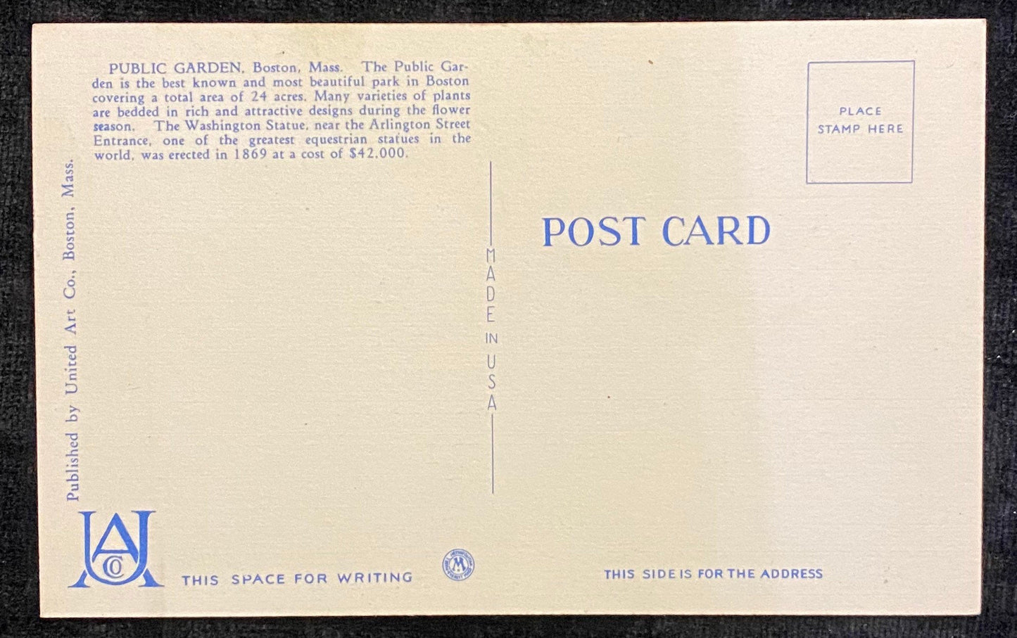 Scene in Public Garden - Washington Statue - Boston, Massachusetts - 1940s Linen Postcard