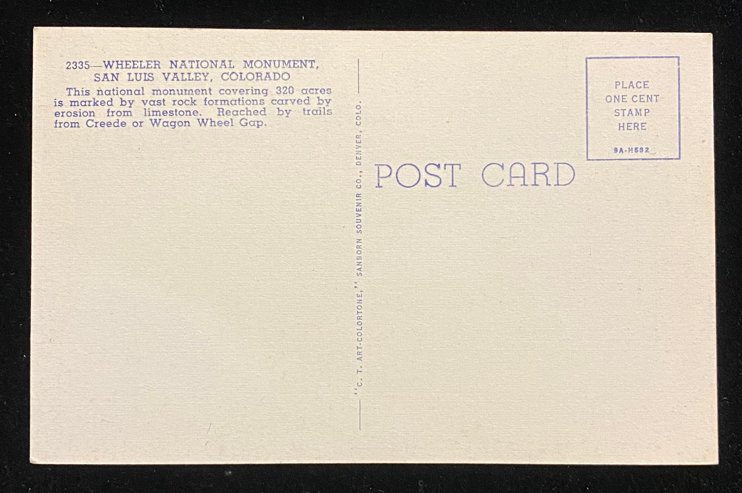 Wheeler National Monument - San Luis Valley, Colorado - 1939 Linen Postcard