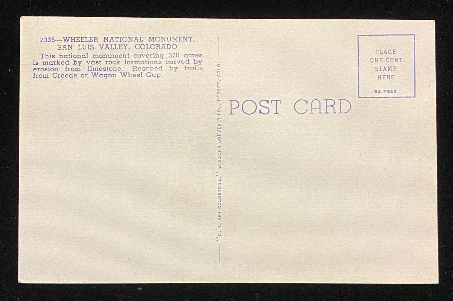 Wheeler National Monument, San Luis Valley, Colorado - 1939 Linen Postcard