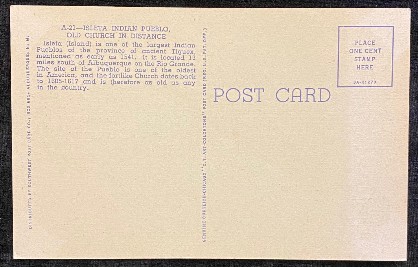 Isleta Indian Pueblo - Old Church in Distance - New Mexico - 1939 Linen Postcard