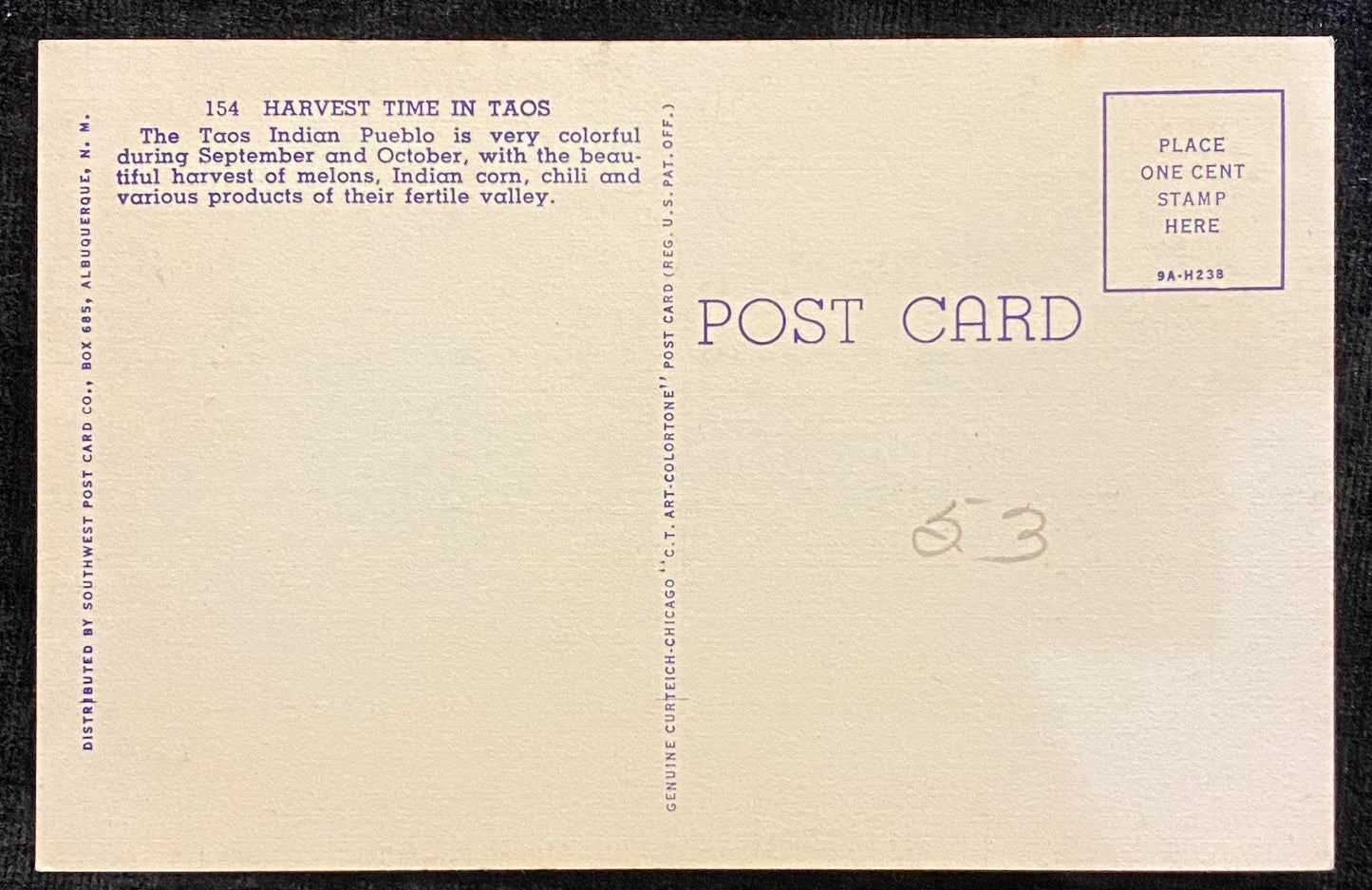 Harvest Time - Taos, New Mexico - 1939 Linen Postcard