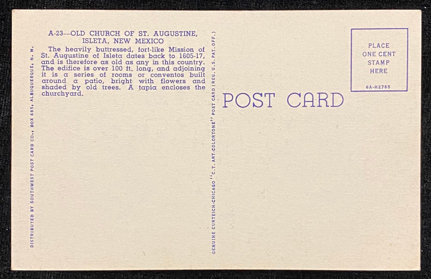 Old Church of St. Augustine - Isleta, New Mexico - 1936 Linen Postcard