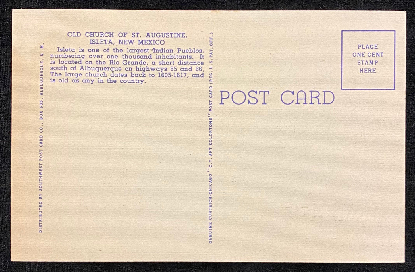 Interior of Old Church of St. Augustine - Isleta, New Mexico - 1935 Linen Postcard