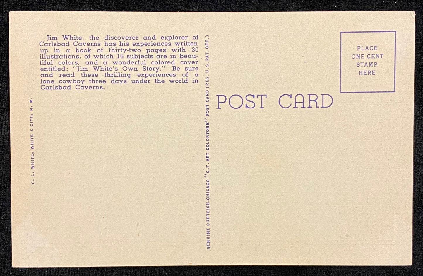 Jim White - Old Bucket - Carlsbad Caverns, New Mexico - 1934 Linen Postcard