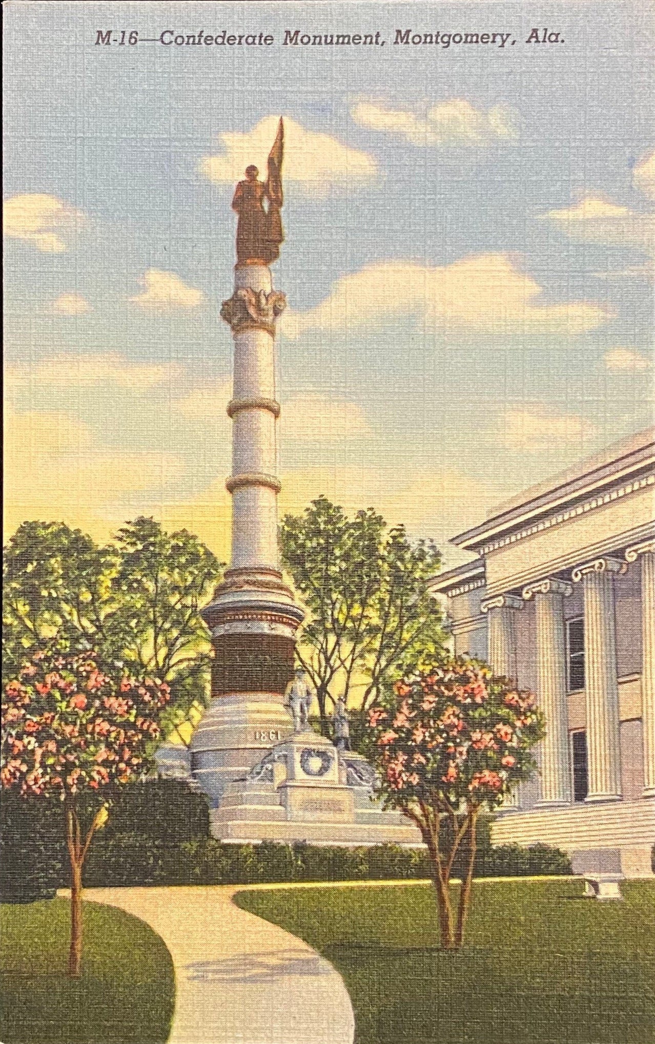 Confederate Monument - Montgomery, Alabama - 1943 Linen Postcard