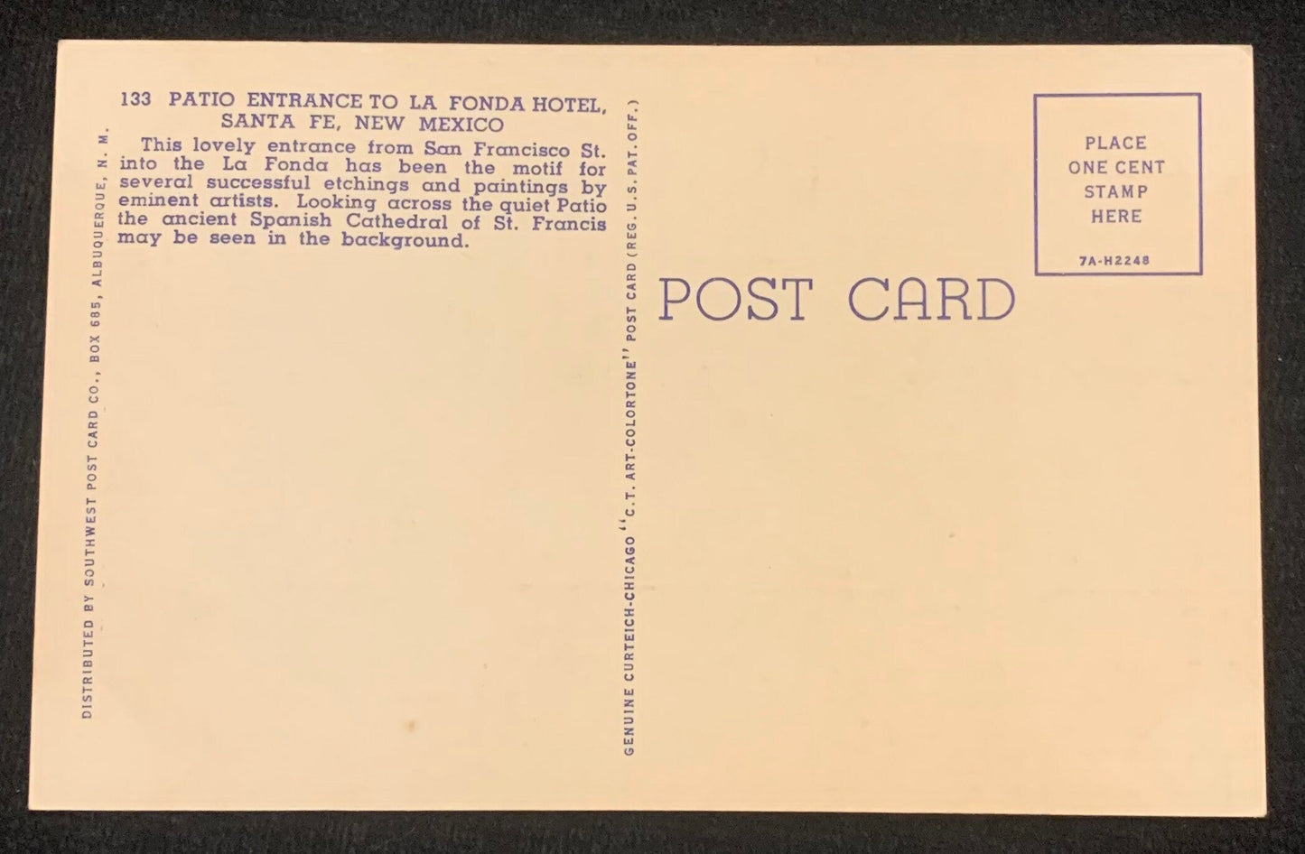 Patio Entrance - La Fonda Hotel - Santa Fe, New Mexico - Vintage Postcard