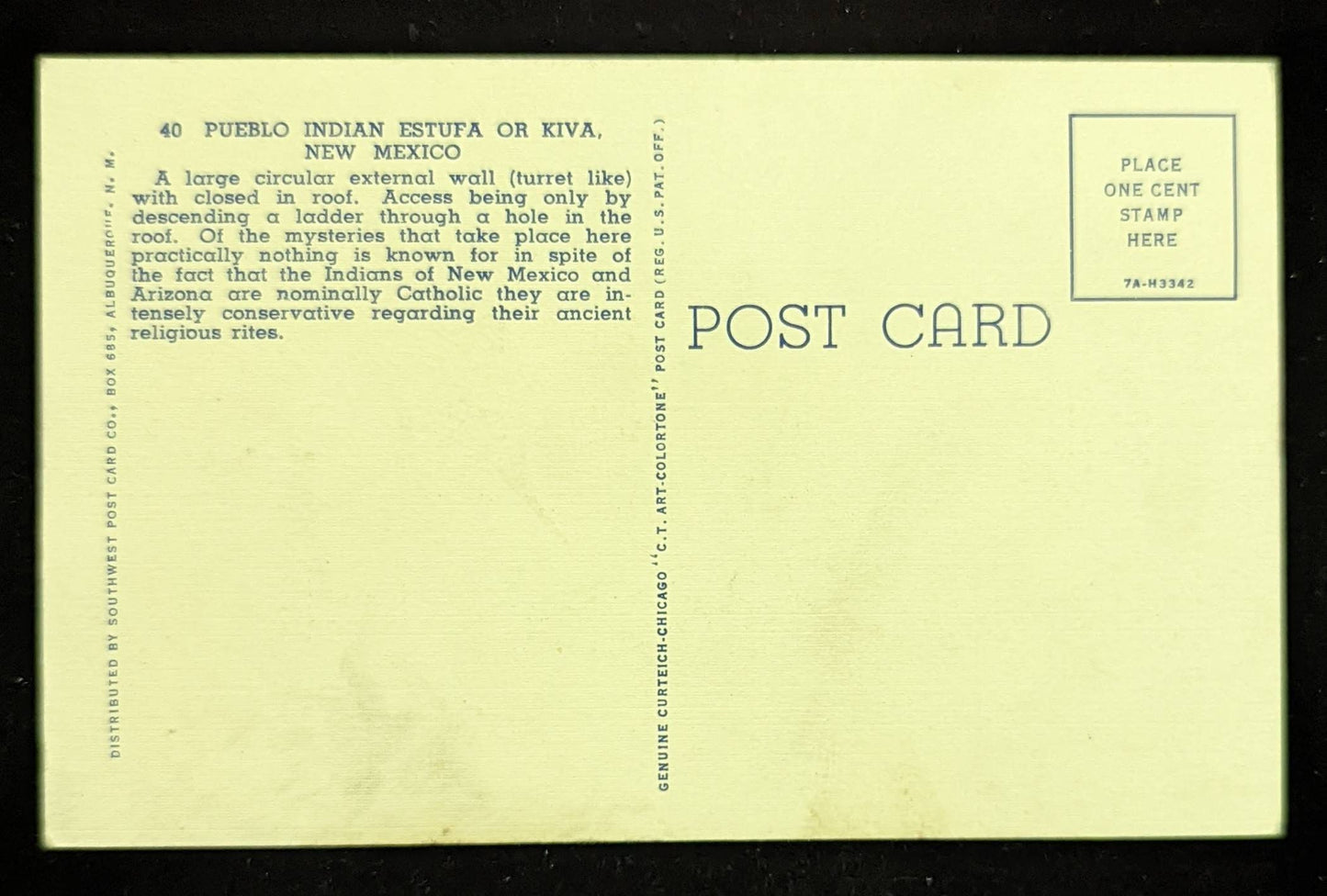 Pueblo Indian Estufa or Kiva, New Mexico - Vintage Postcard