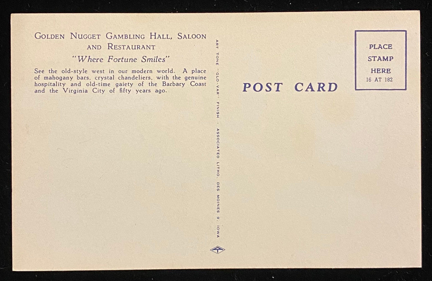 Saloon The Golden Nugget Las Vegas, Nevada - 1940s Linen Postcard