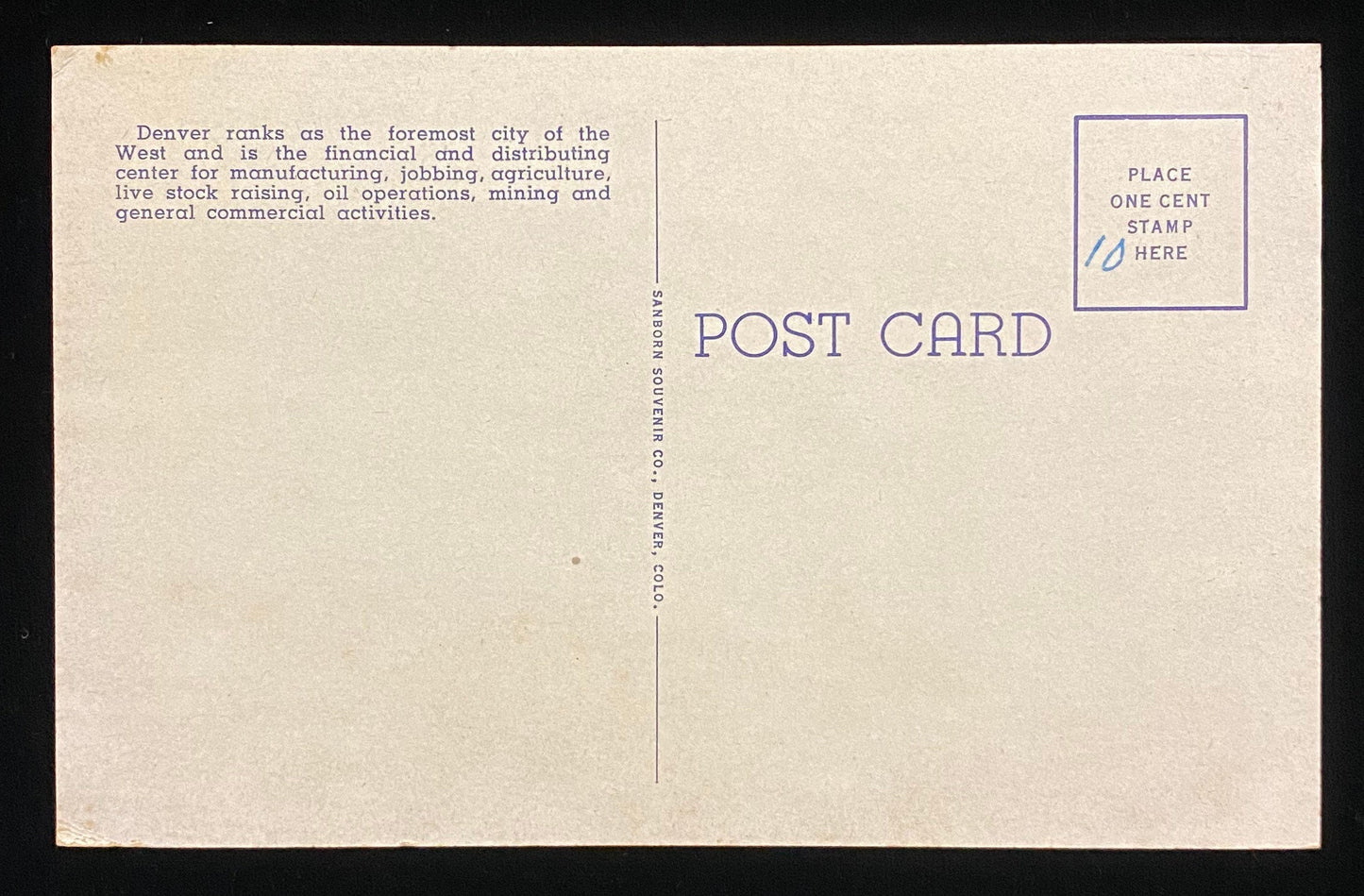 Aeroplane View of Business District, Denver, Colorado - Linen Postcard