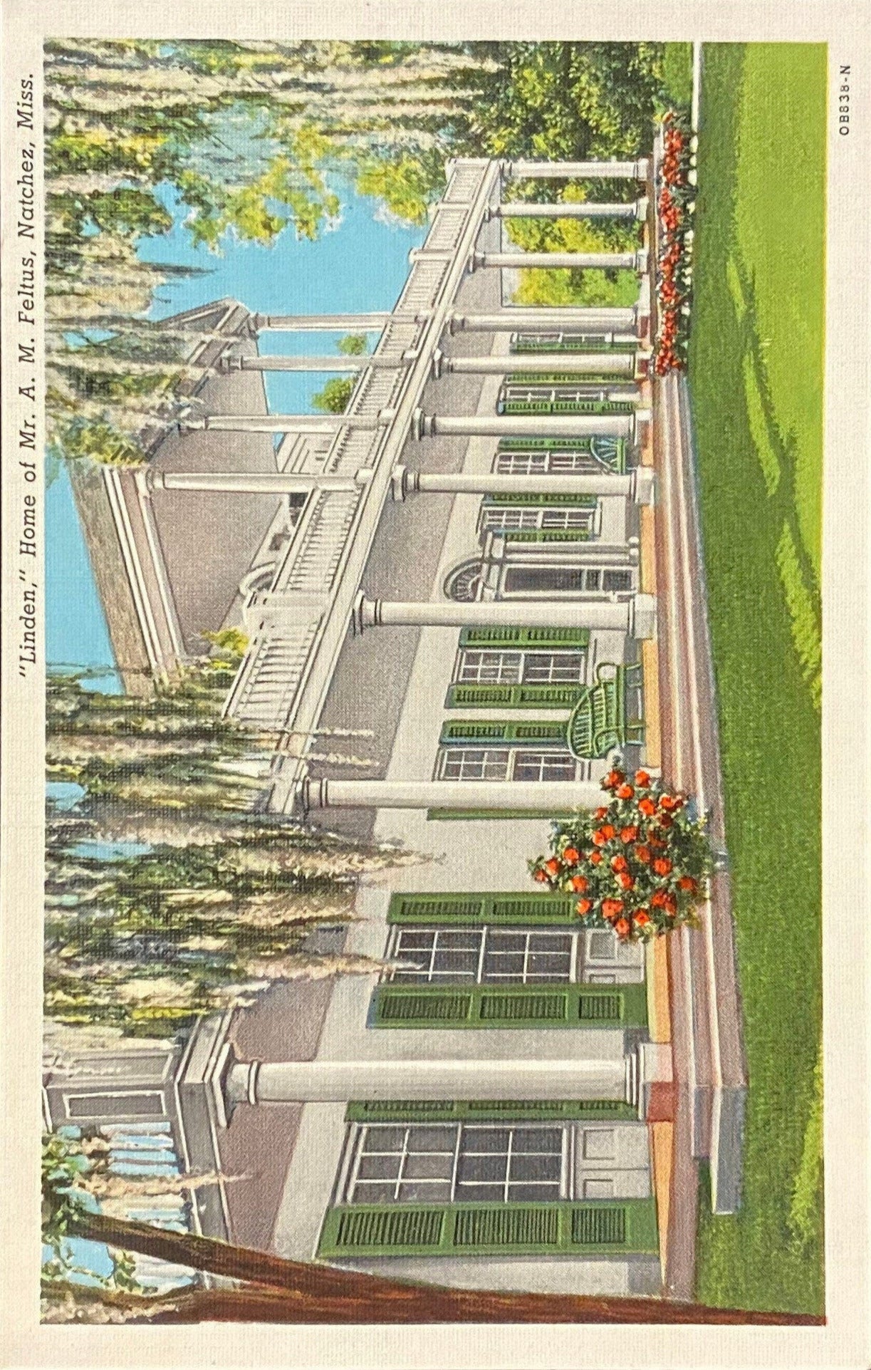 Linden, Home of Mr. A.M. Feltus, Natchez, Mississippi - 1940 Linen Postcard