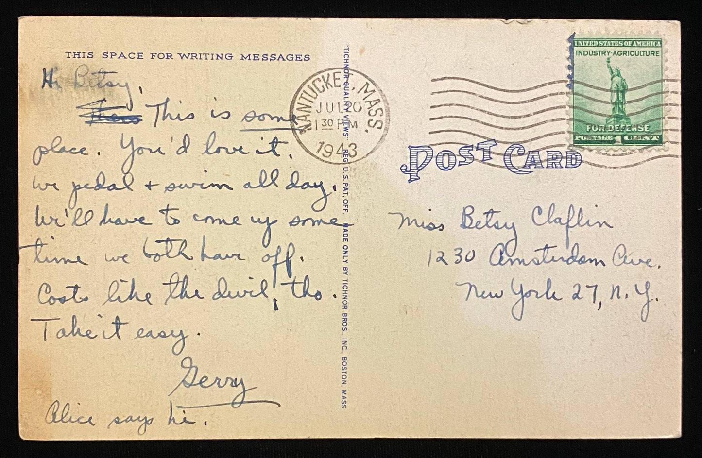 The Old Jail - Built 1711 - Nantucket, Massachusetts - 1940s Linen Postcard