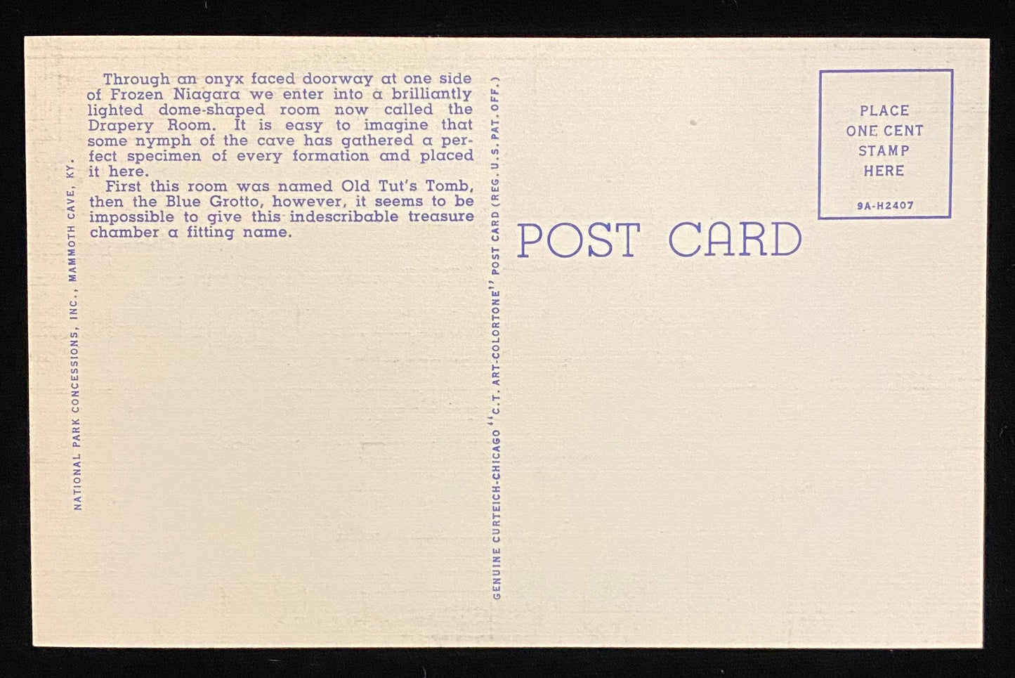 Drapery Room in Mammoth Cave - Kentucky - Frozen Niagara Entrance - 1939 Linen Postcard