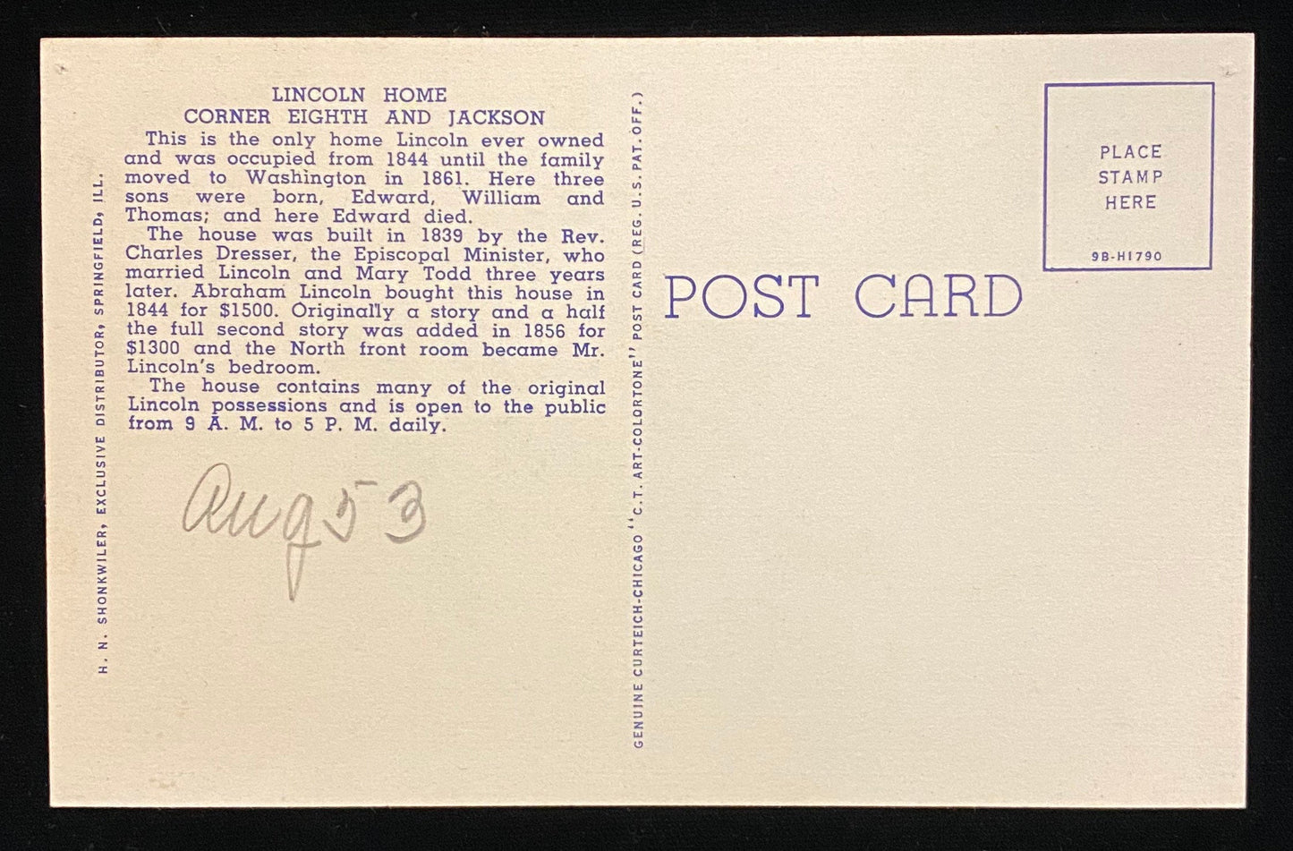 Front Parlor - Abraham Lincoln's Home - Springfield, Illinois - 1949 Linen Postcard