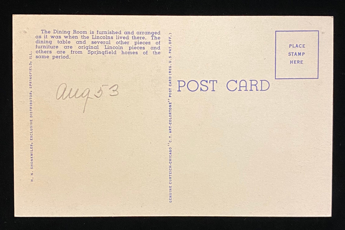 Dining Room, Abraham Lincoln's Home, Springfield, Illinois - 1946 Linen Postcard